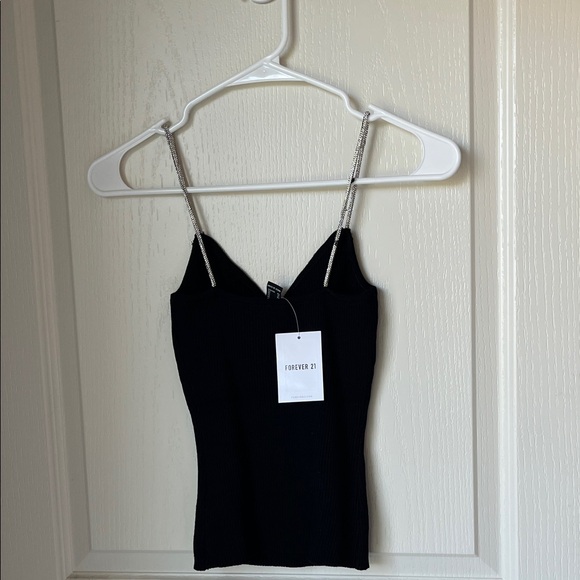 NWT Forever 21 Black Camisole sweater top with silver straps - Picture 5 of 6